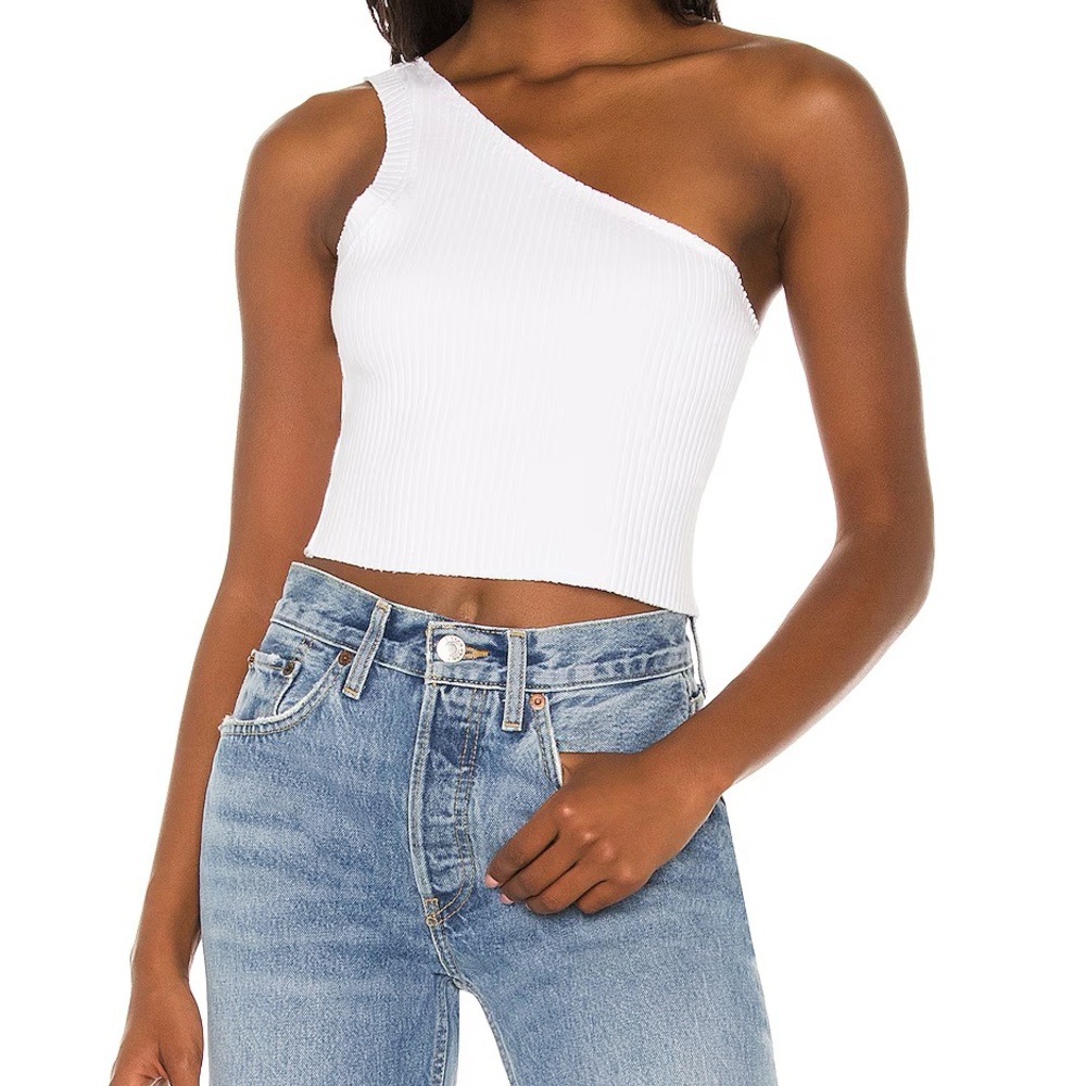 Cotton Citizen x Revolve Ibiza One-Shoulder Ribbed Crop Tank (XS) - White NWOT